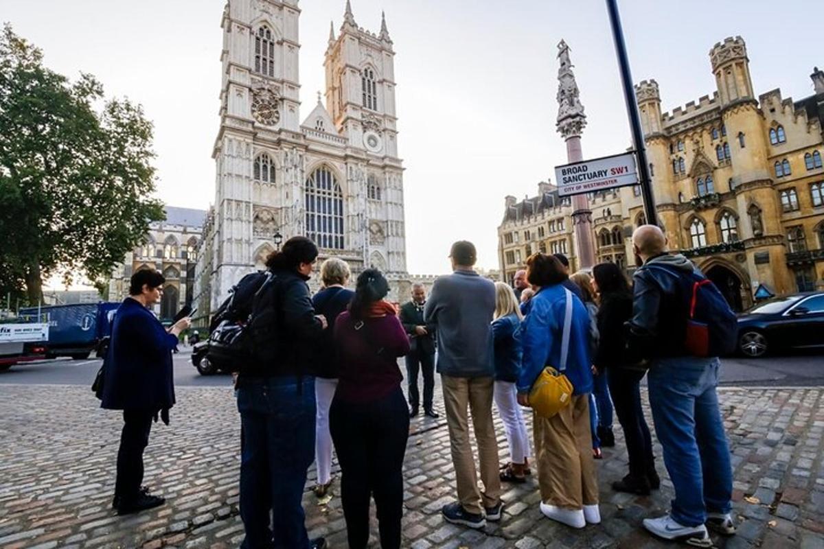 a group of people standing in front of a building