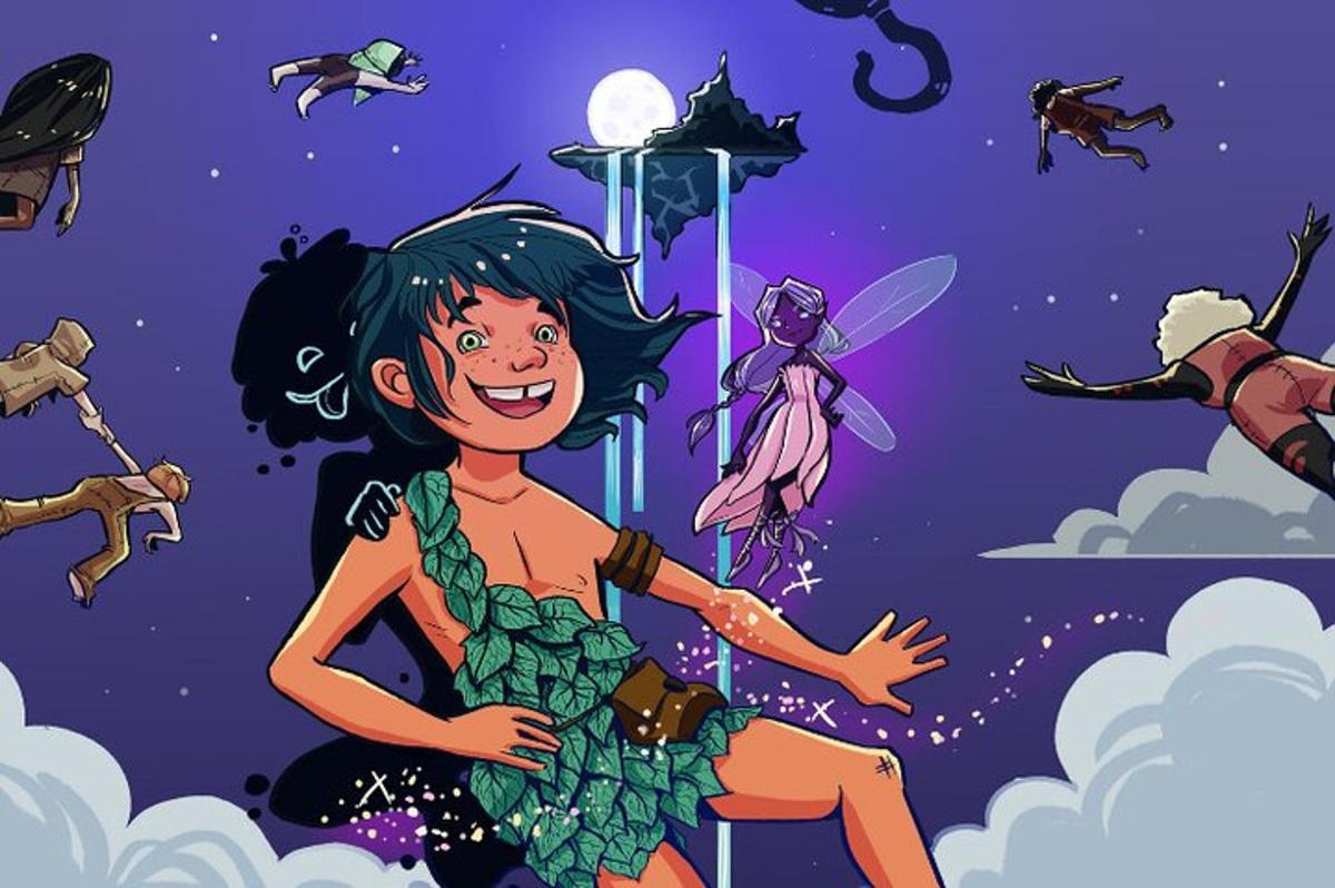 a cartoon of a girl in a green dress with a group of insects