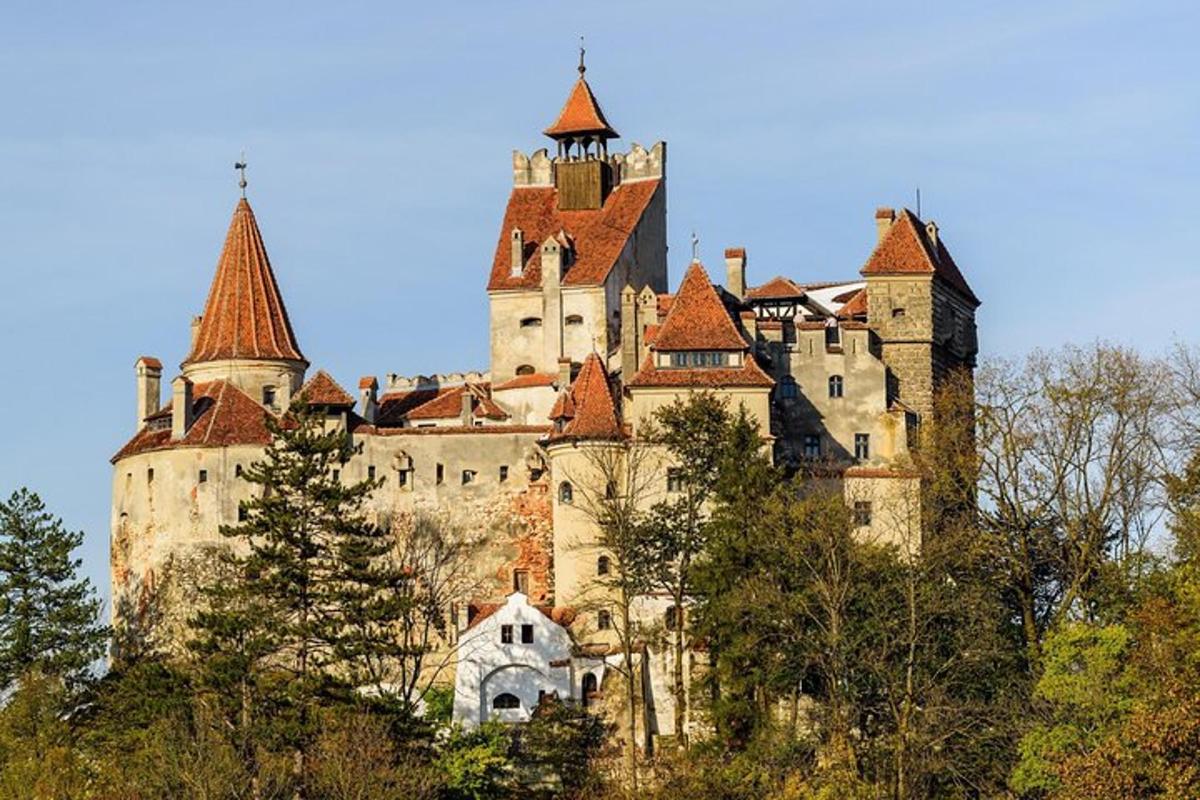 velký hrad stojící na vrcholu kopce