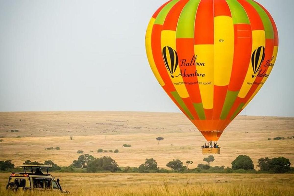 horkovzdušný balón letící nad polem