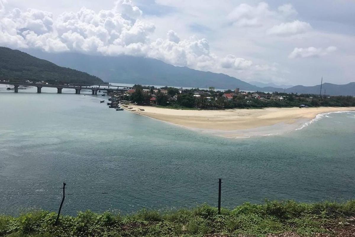 a view of a beach and a bridge