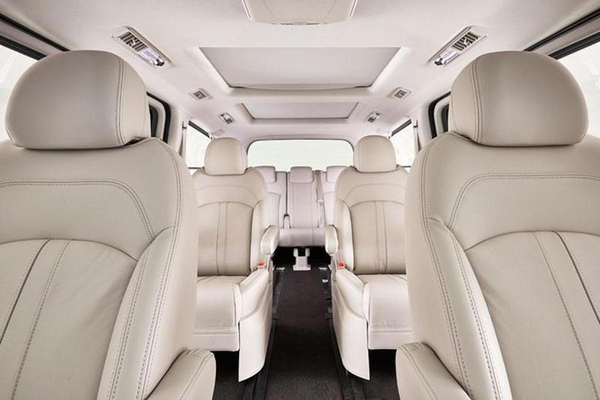 a view of the back seats of a bus
