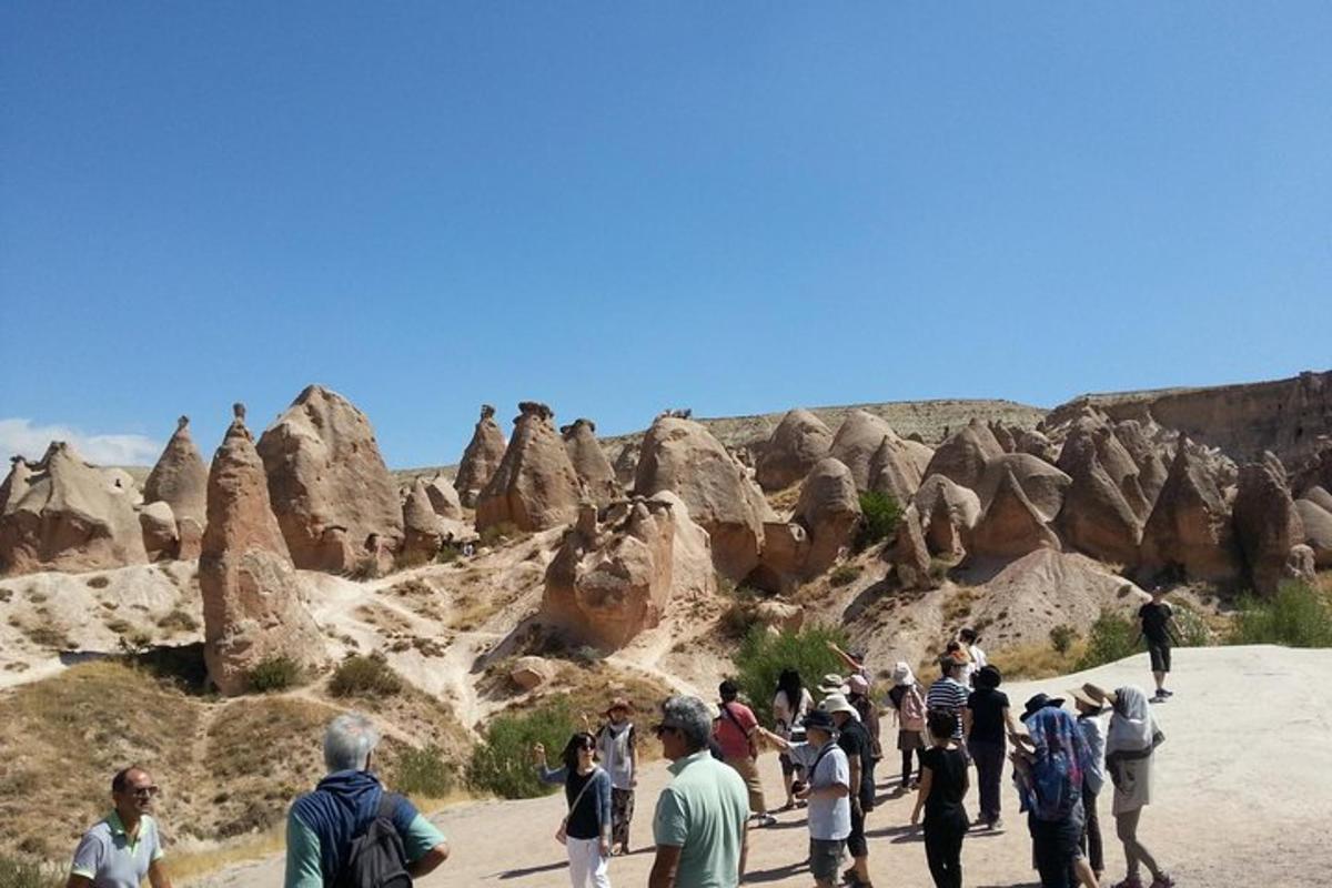 un gruppo di persone in piedi davanti alle rocce