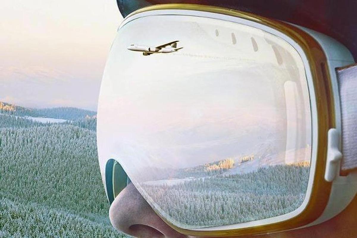 a person wearing an apple watch with a plane on the screen