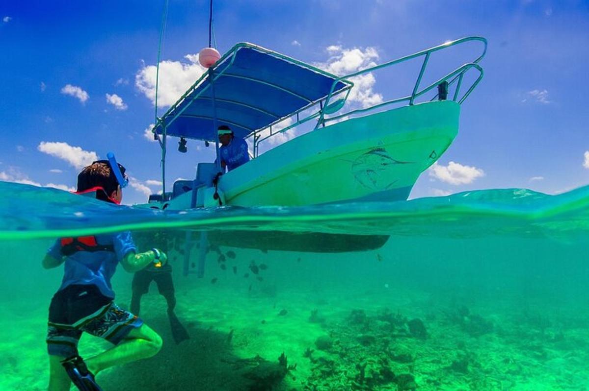 a group of people under a boat in the ocean