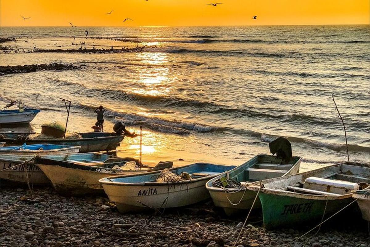 skupina brodova na plaži pri zalasku sunca