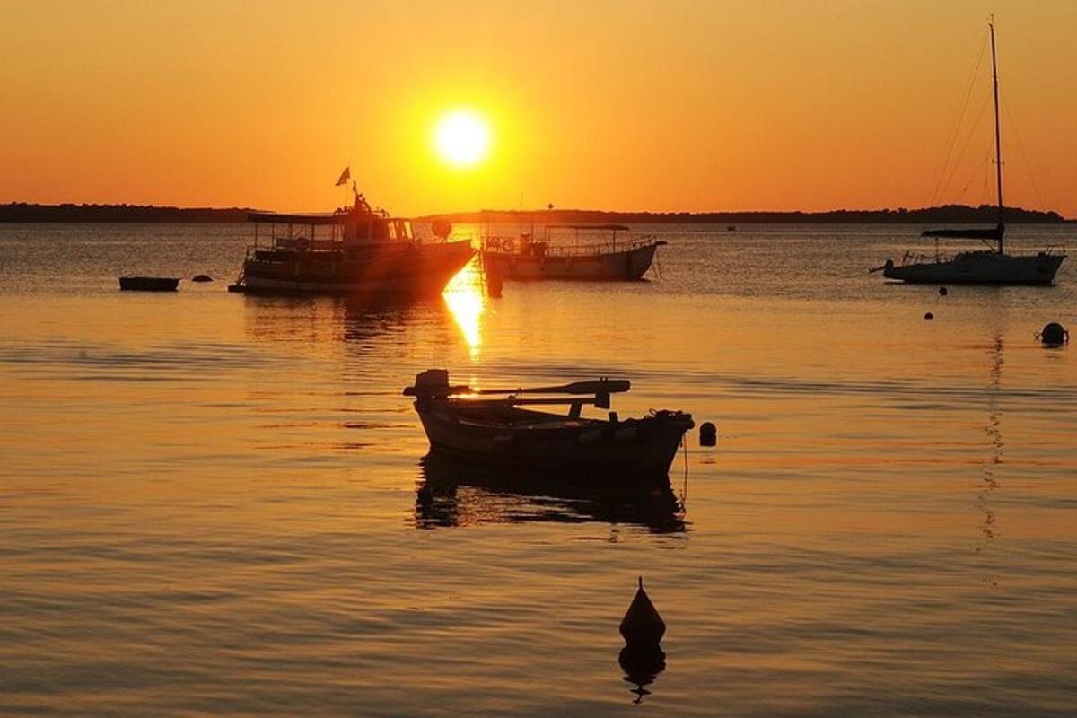 Μια ομάδα σκαφών στο νερό στο ηλιοβασίλεμα