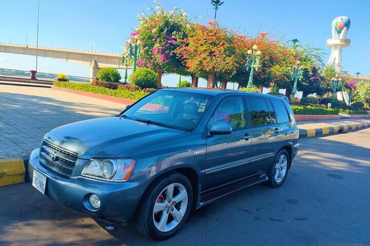un SUV blu parcheggiato sul ciglio della strada