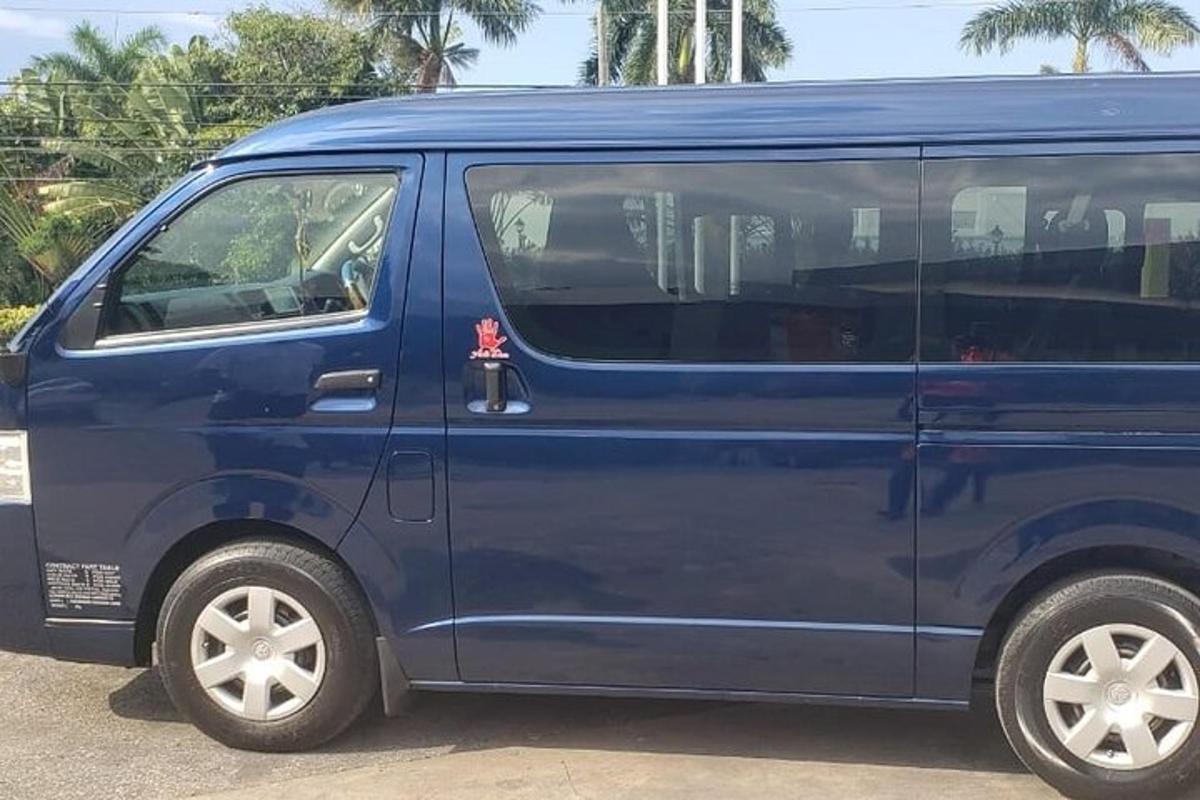 isang asul na van ang pumarada sa isang parking lot