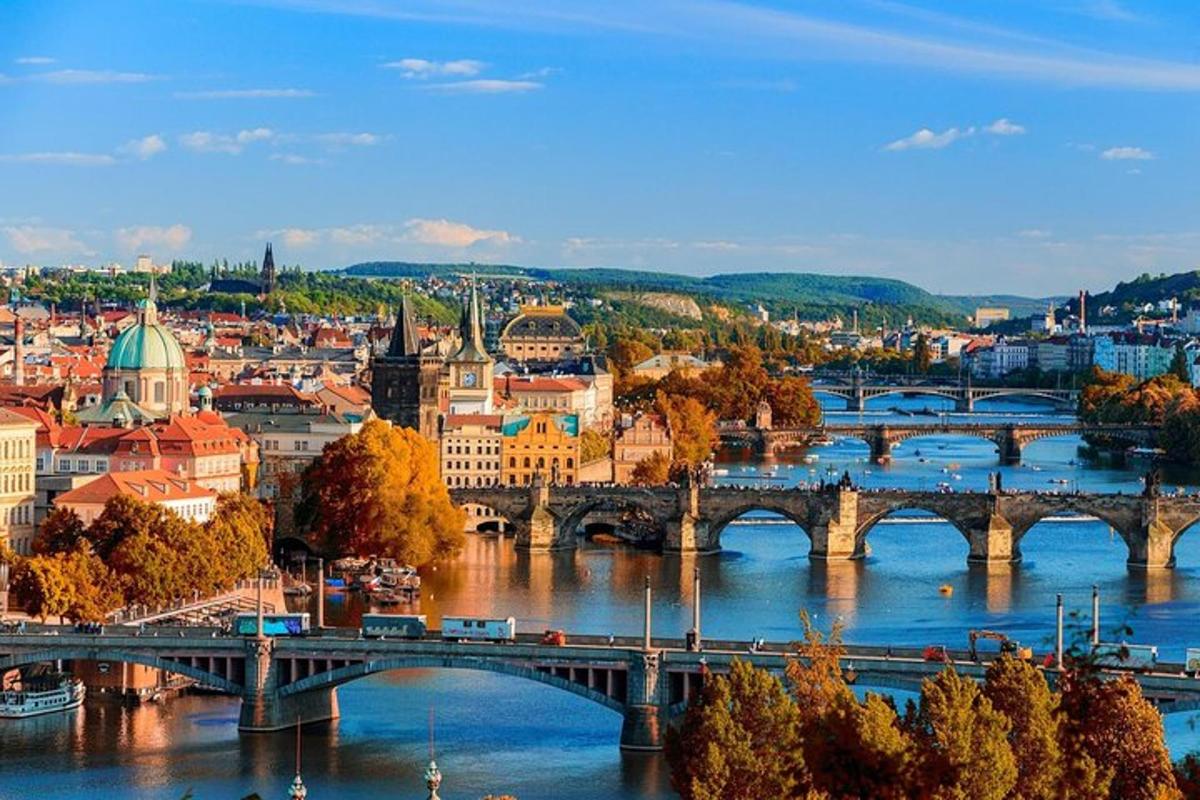 pohled na město s mostem a řekou