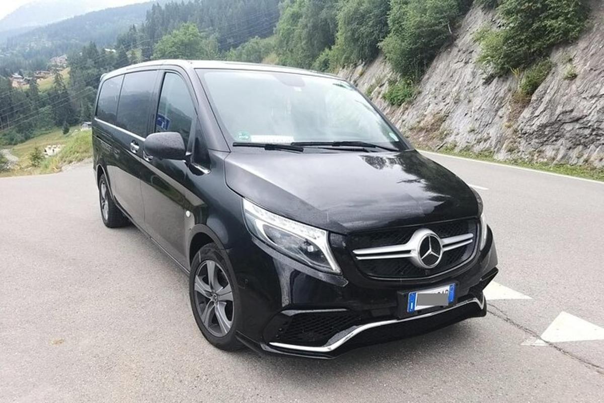čierna dodávka Mercedes Benz zaparkovaná na ceste