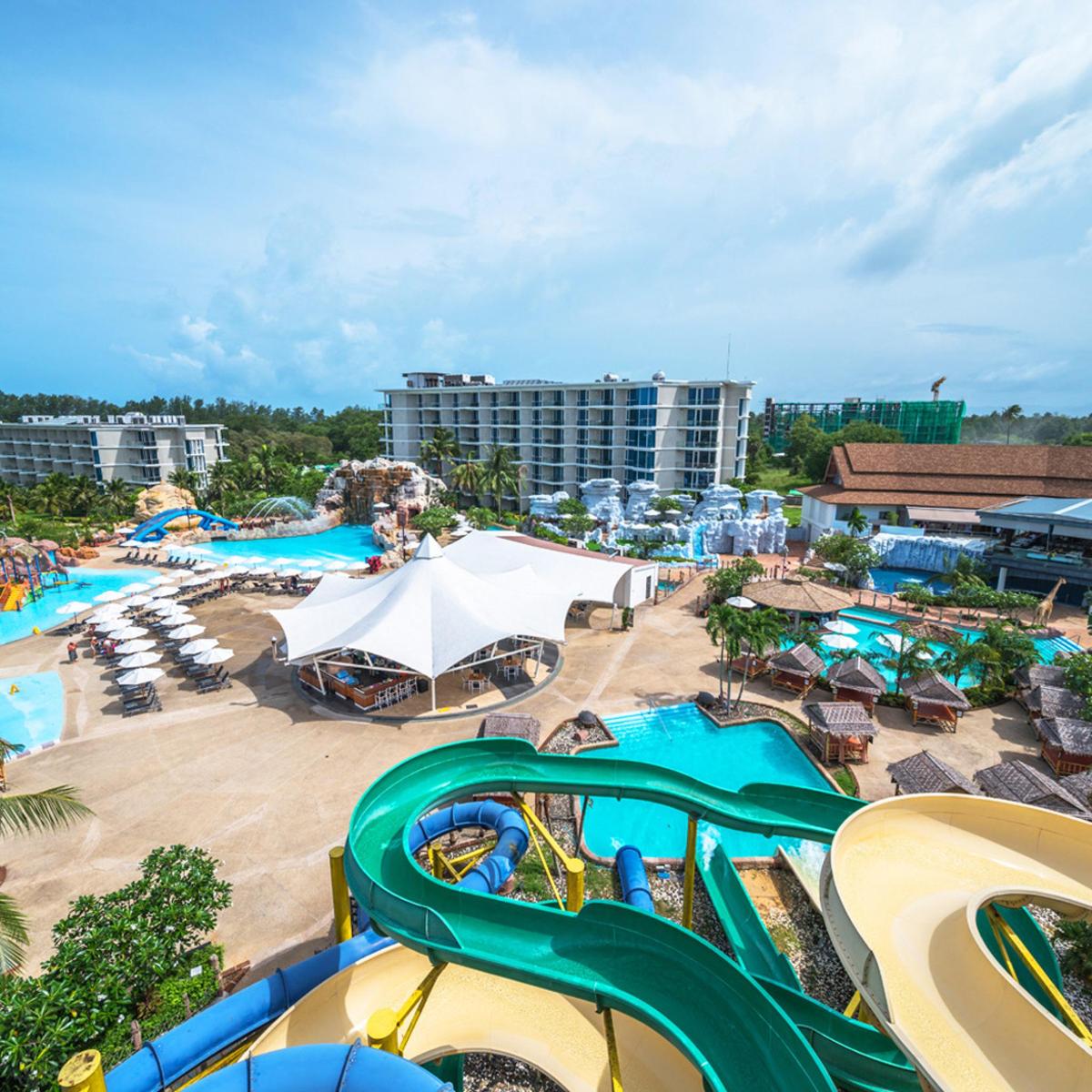 a large water park with a water slide