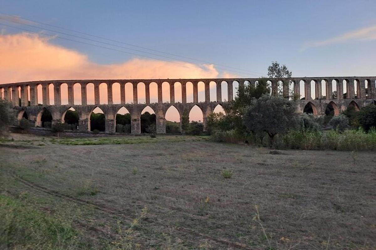 μια μεγάλη γέφυρα με ένα χωράφι μπροστά της