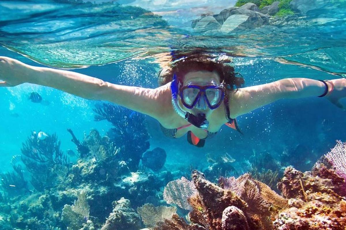 una donna che nuota nell'oceano con le braccia tese