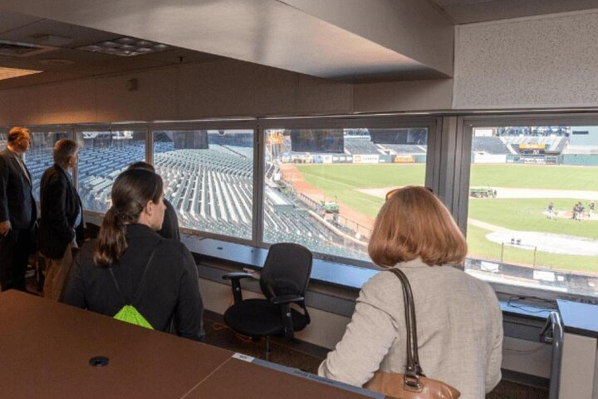 um grupo de pessoas assistindo a um jogo de beisebol