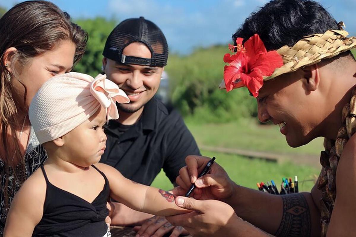 a woman getting a little girl a tattoo