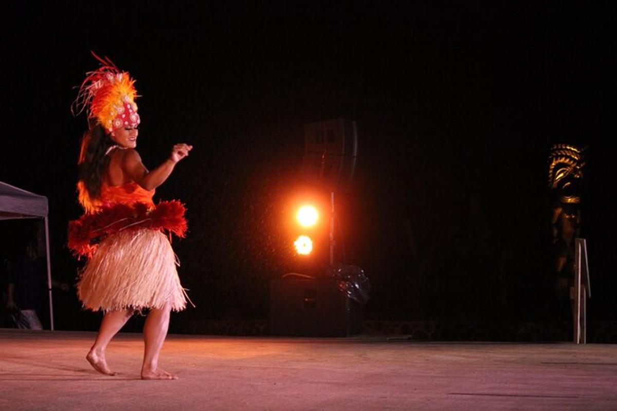 una donna in costume su un palco di notte