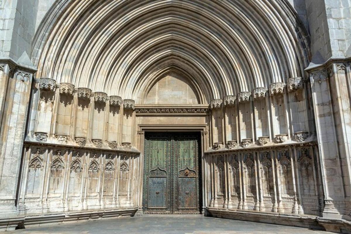 a door in a building with a large arch