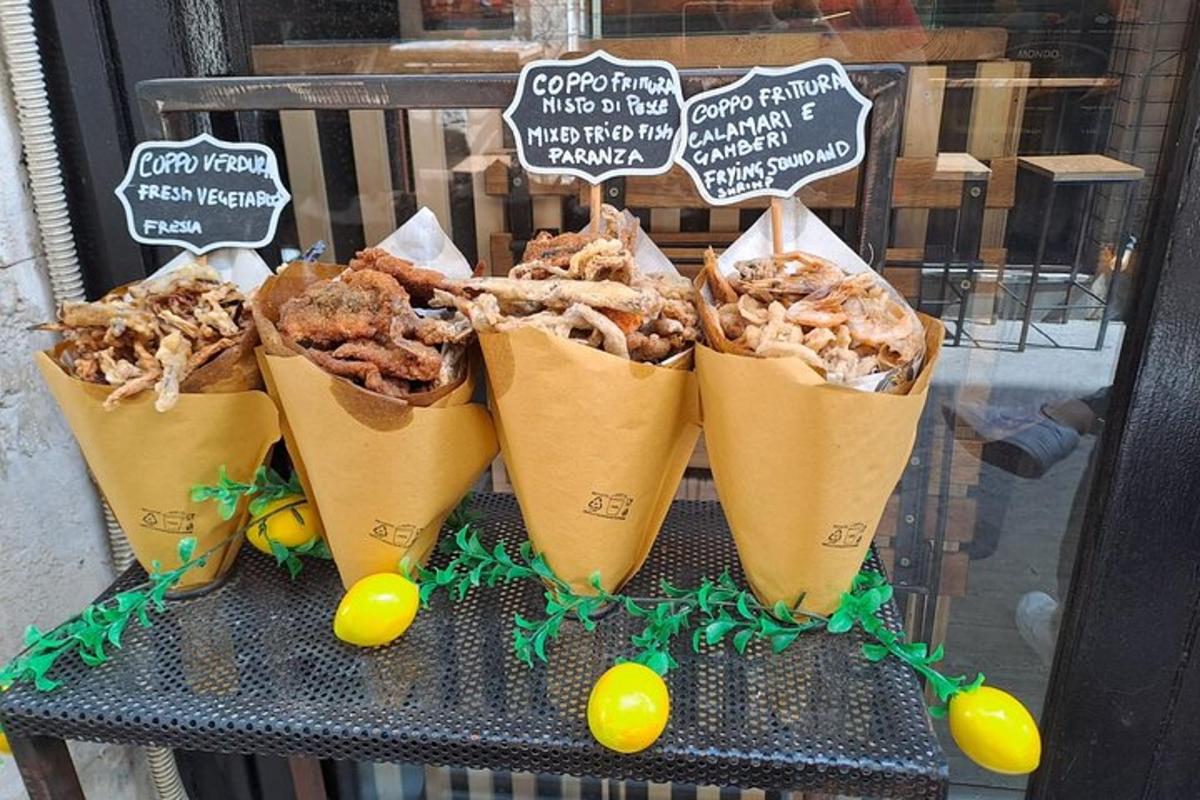 a group of cones of food sitting on a table