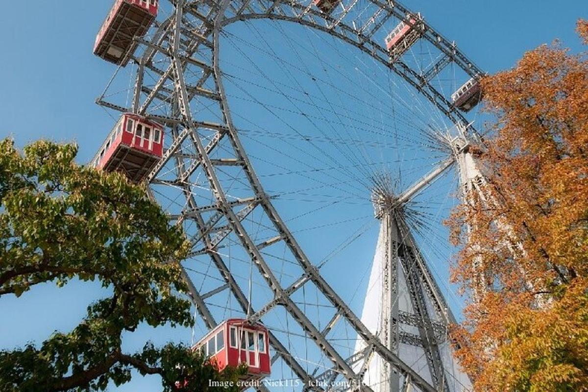 uma grande roda gigante em um parque com árvores