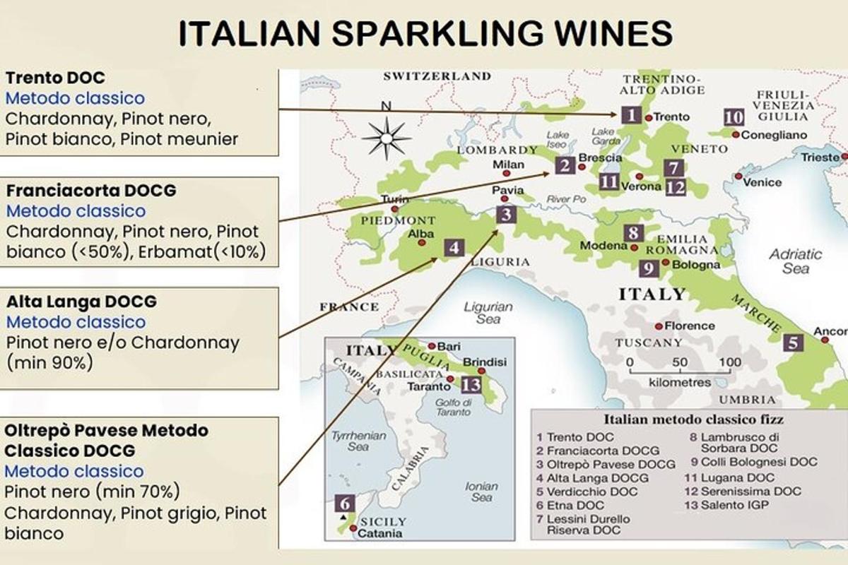 una mappa degli spumanti italiani