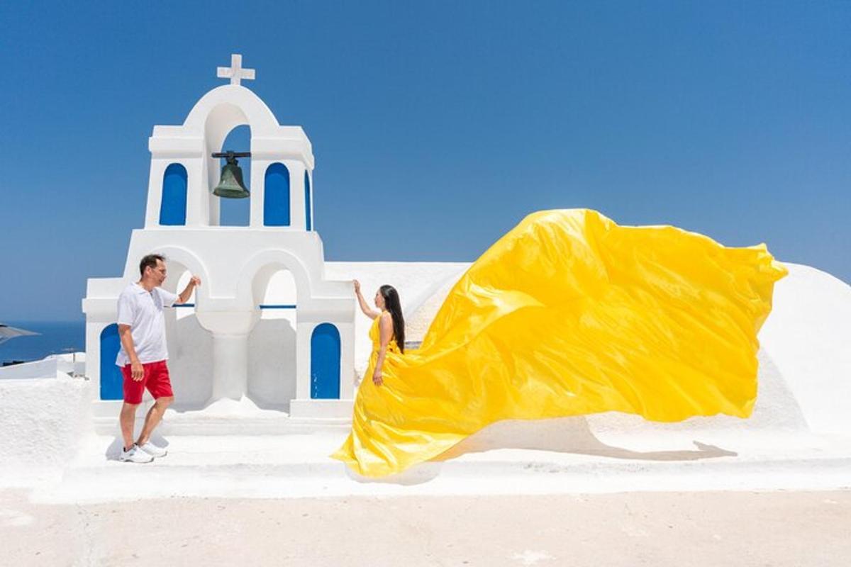 a man and a woman standing in front of a church