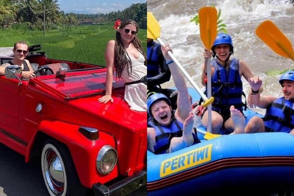um grupo de pessoas andando de jangada em um rio