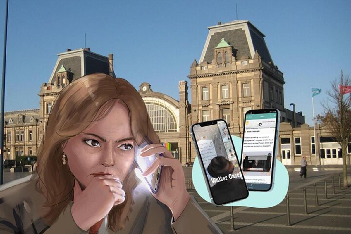 žena držící dva mobilní telefony před budovou