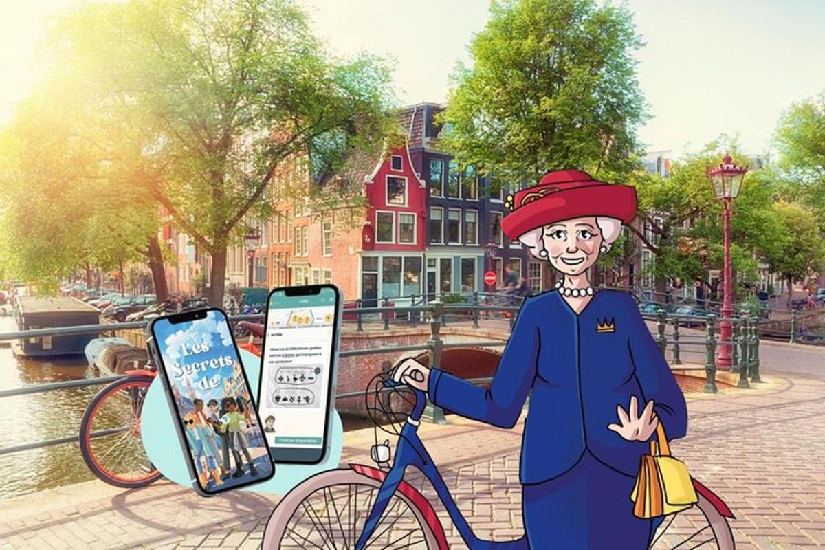an illustration of an old woman riding a bike