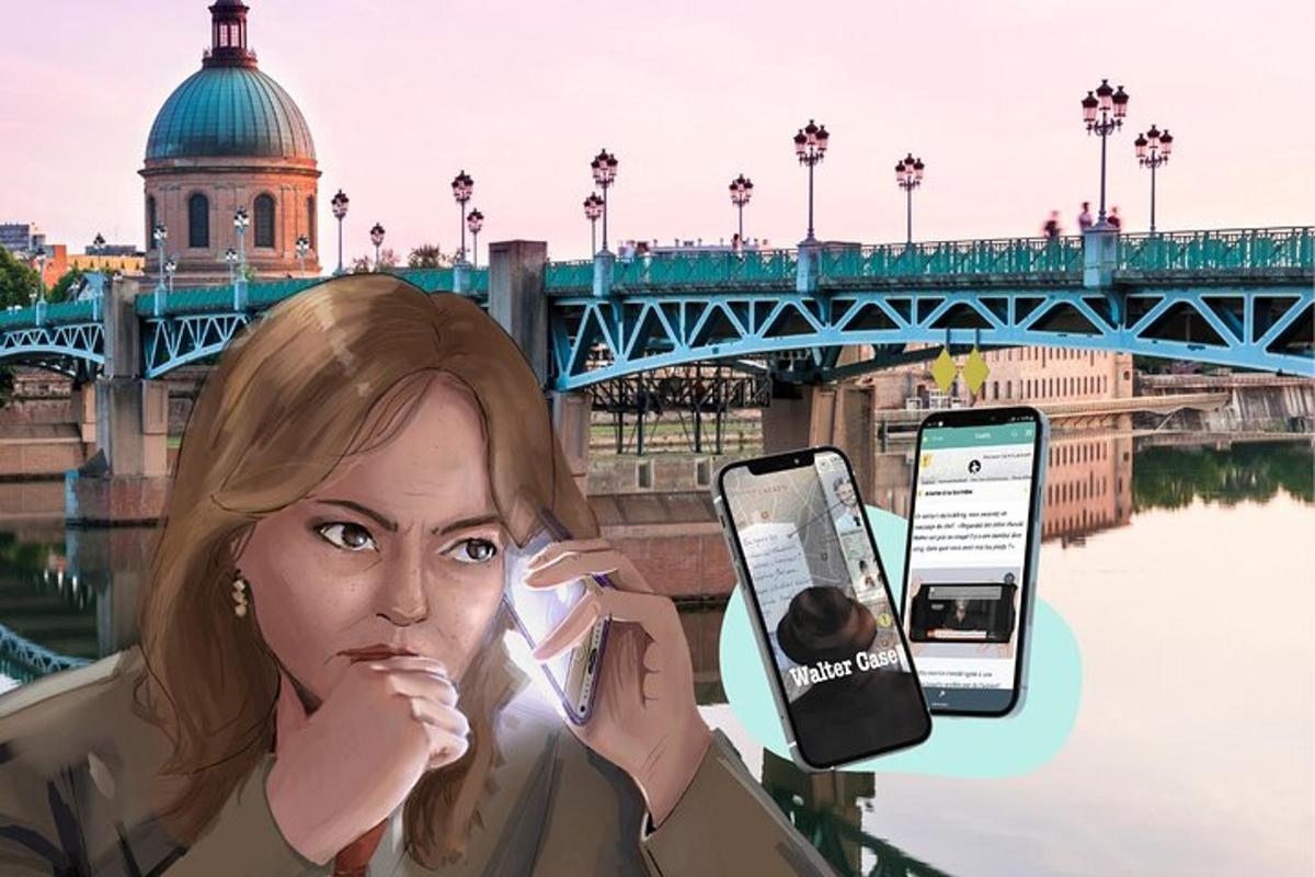žena držící dva mobilní telefony vedle mostu