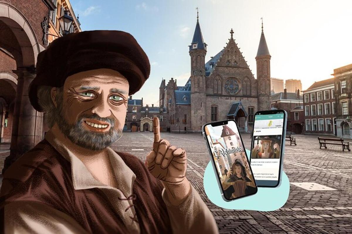 Una pintura de un hombre sosteniendo un teléfono celular.