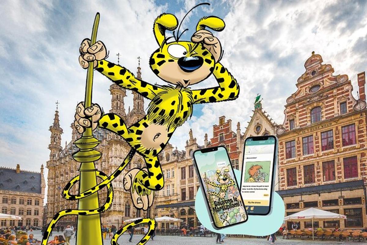 egy rajzfilm tigris egy rúdon egy mobiltelefon mellett