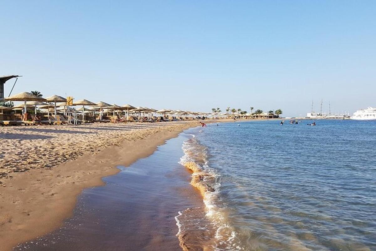 piesočnatá pláž so slnečníkmi a oceánom