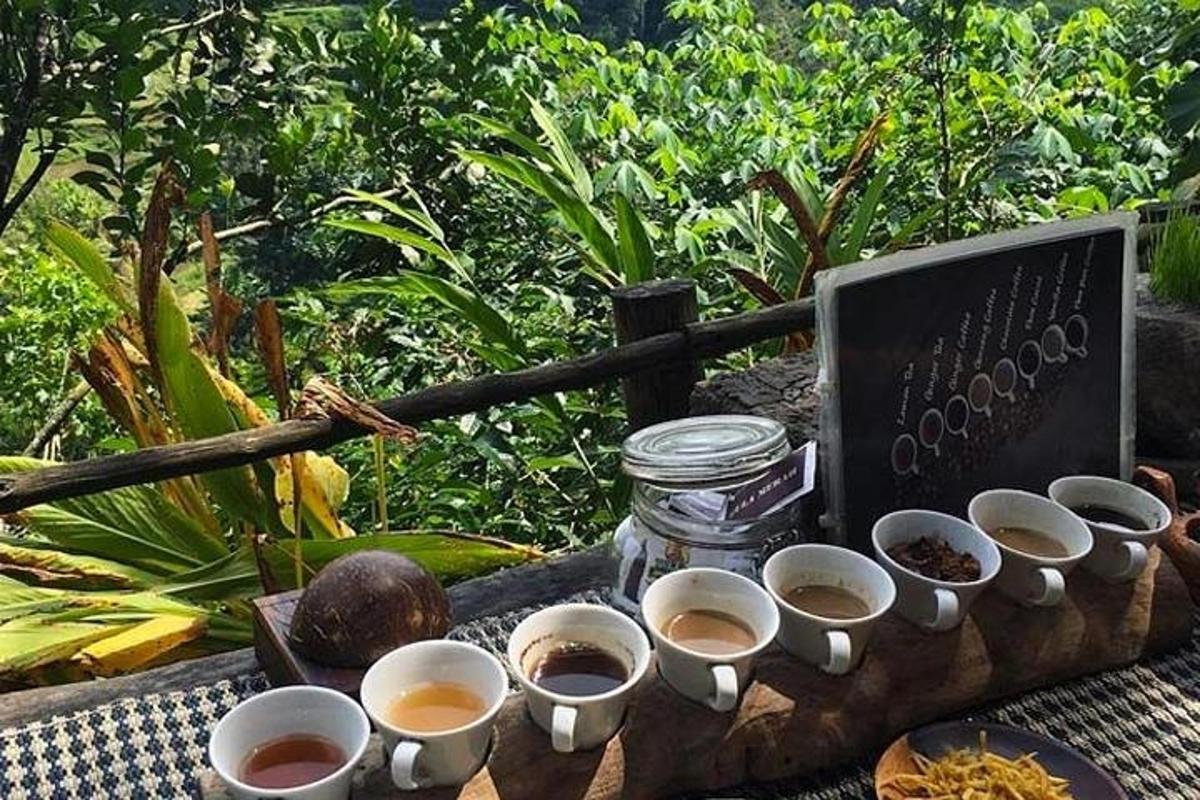 nampan berisi cangkir kopi di atas meja