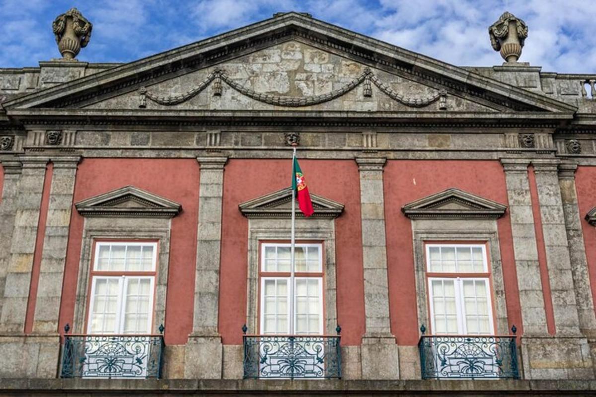 a red building with a flag on top of it