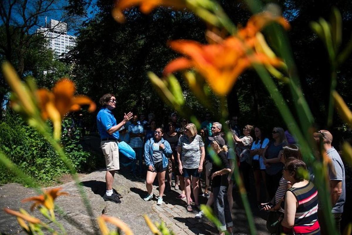 a crowd of people standing around in a park