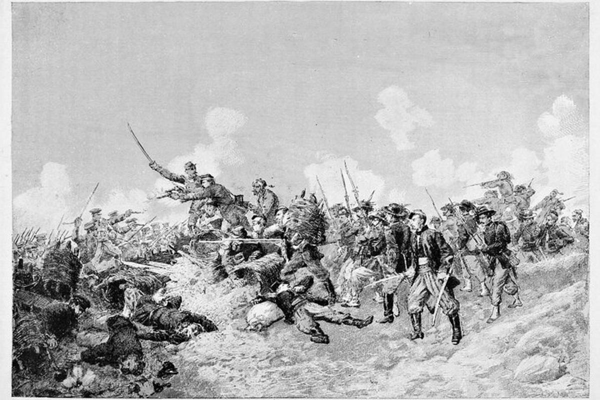 una vecchia foto di un gruppo di soldati su un campo di battaglia