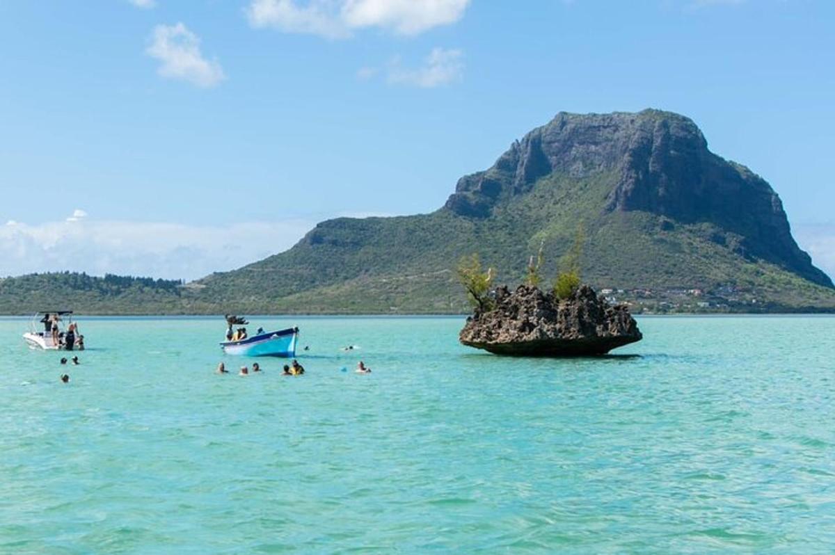 un gruppo di persone in acqua vicino a una piccola isola