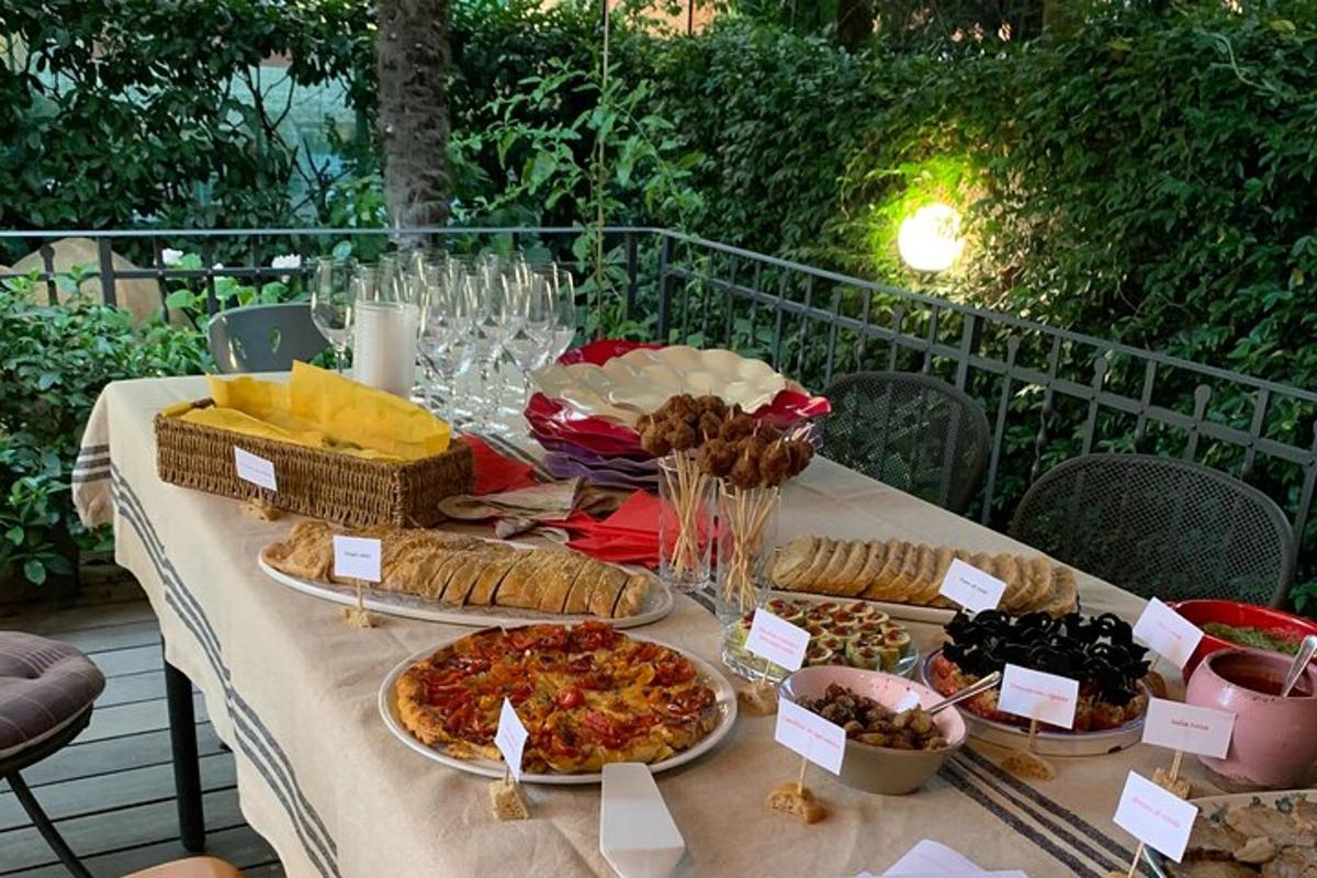 a table with a buffet of food on it