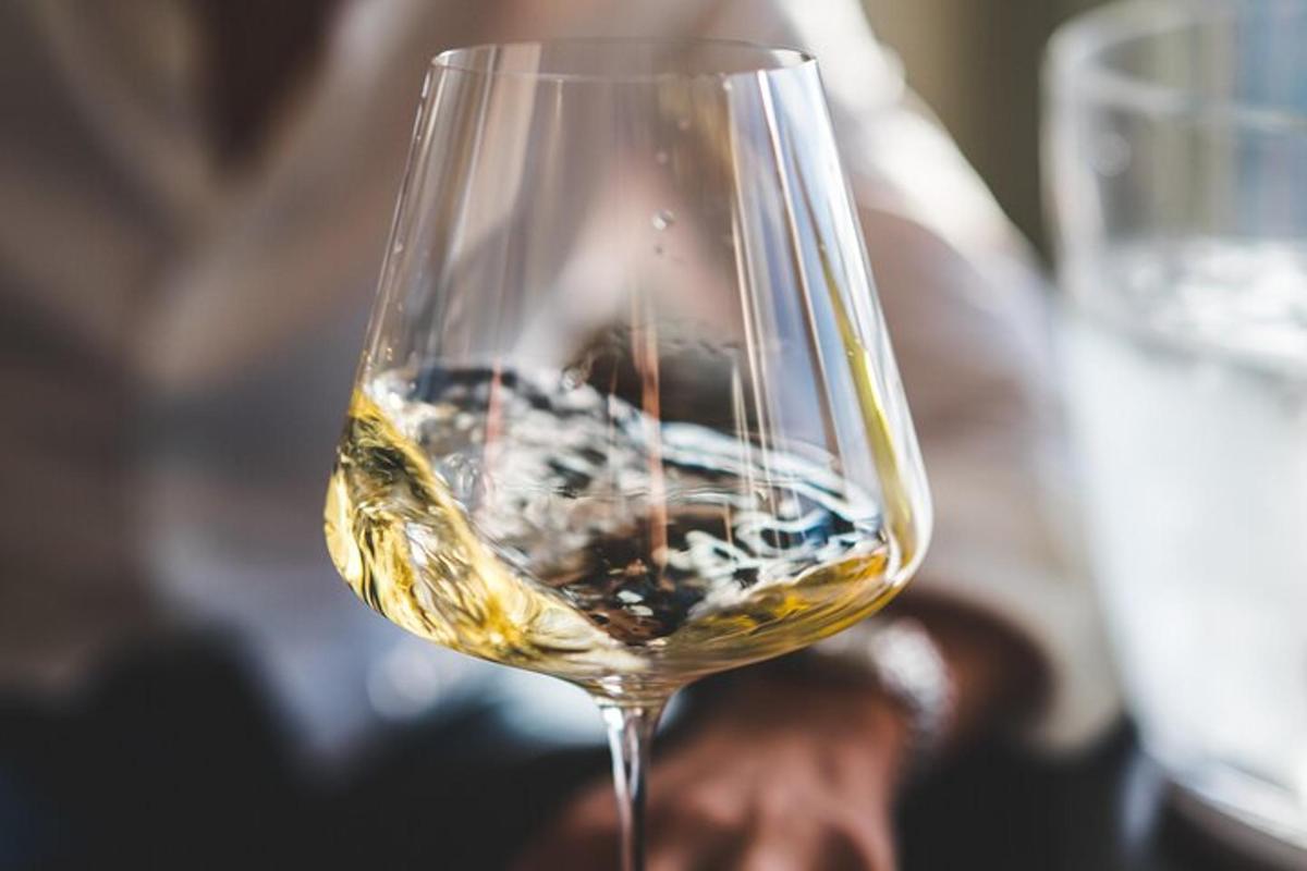 oseba, ki drži kozarec belega vina