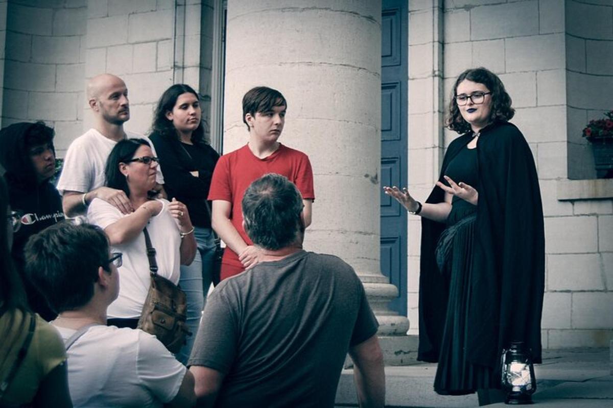 a group of people standing in front of a building