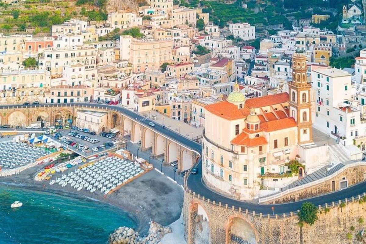 an aerial view of a city with a harbor