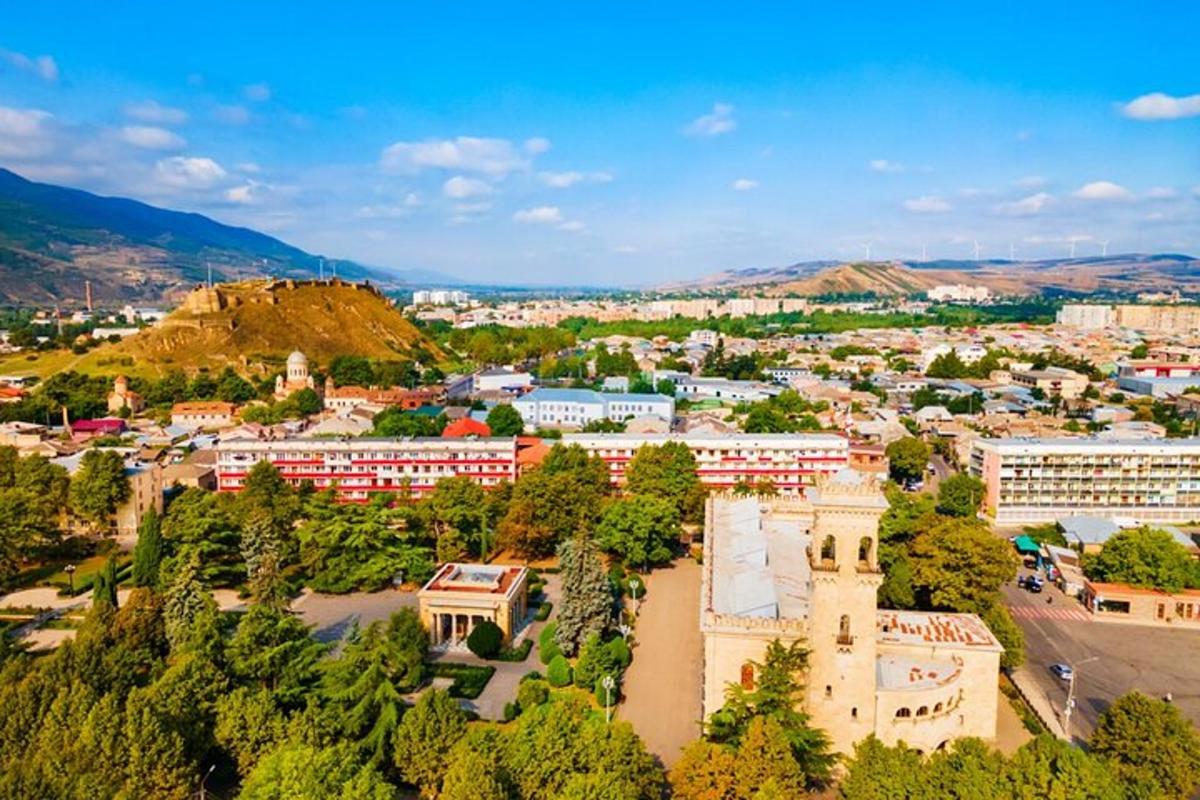 an aerial view of a city with buildings and trees