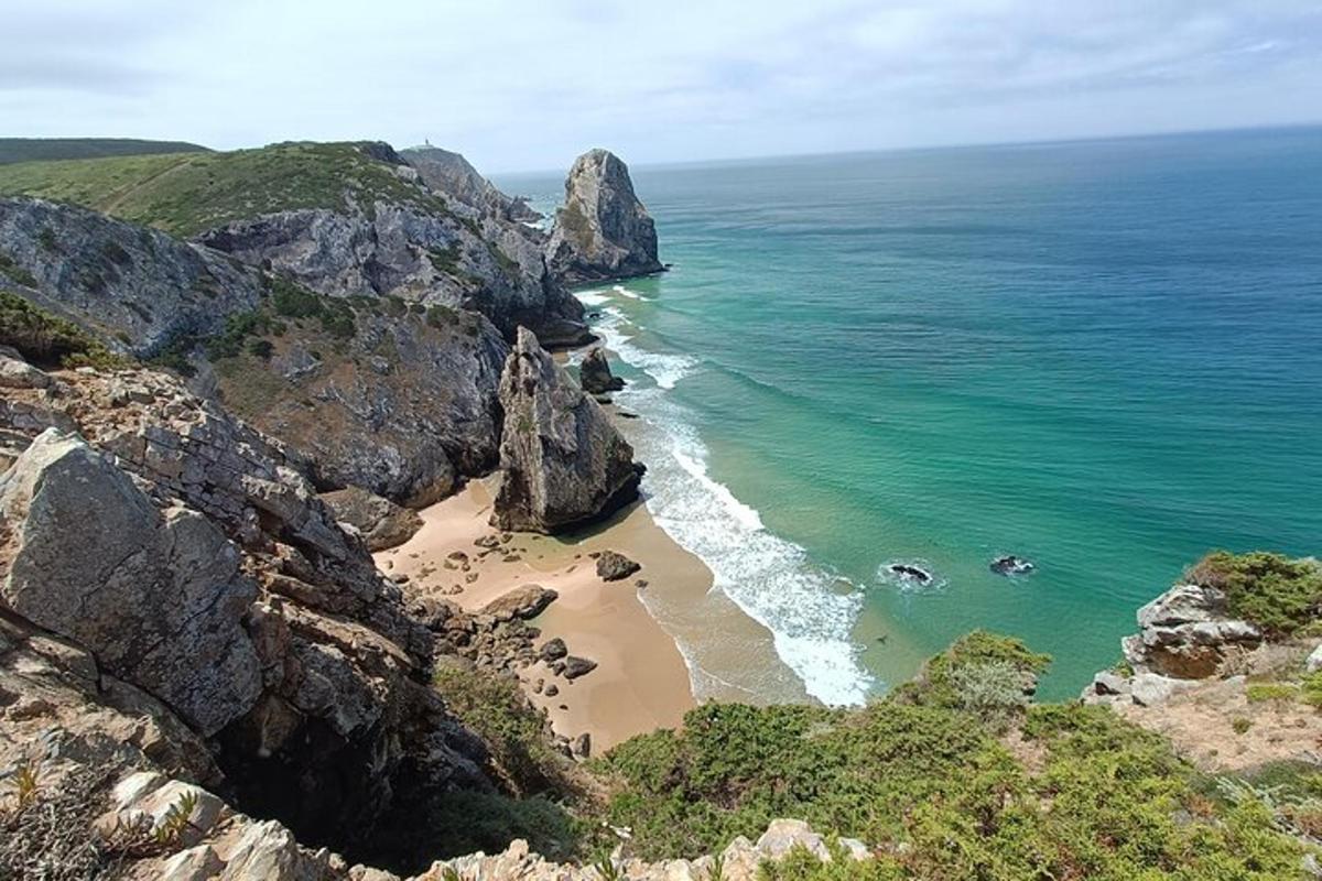 zračni pogled na plažo s skalami in oceanom