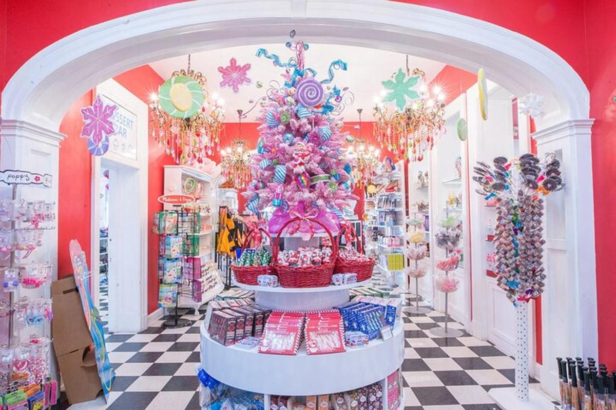 a store with a christmas tree in a room