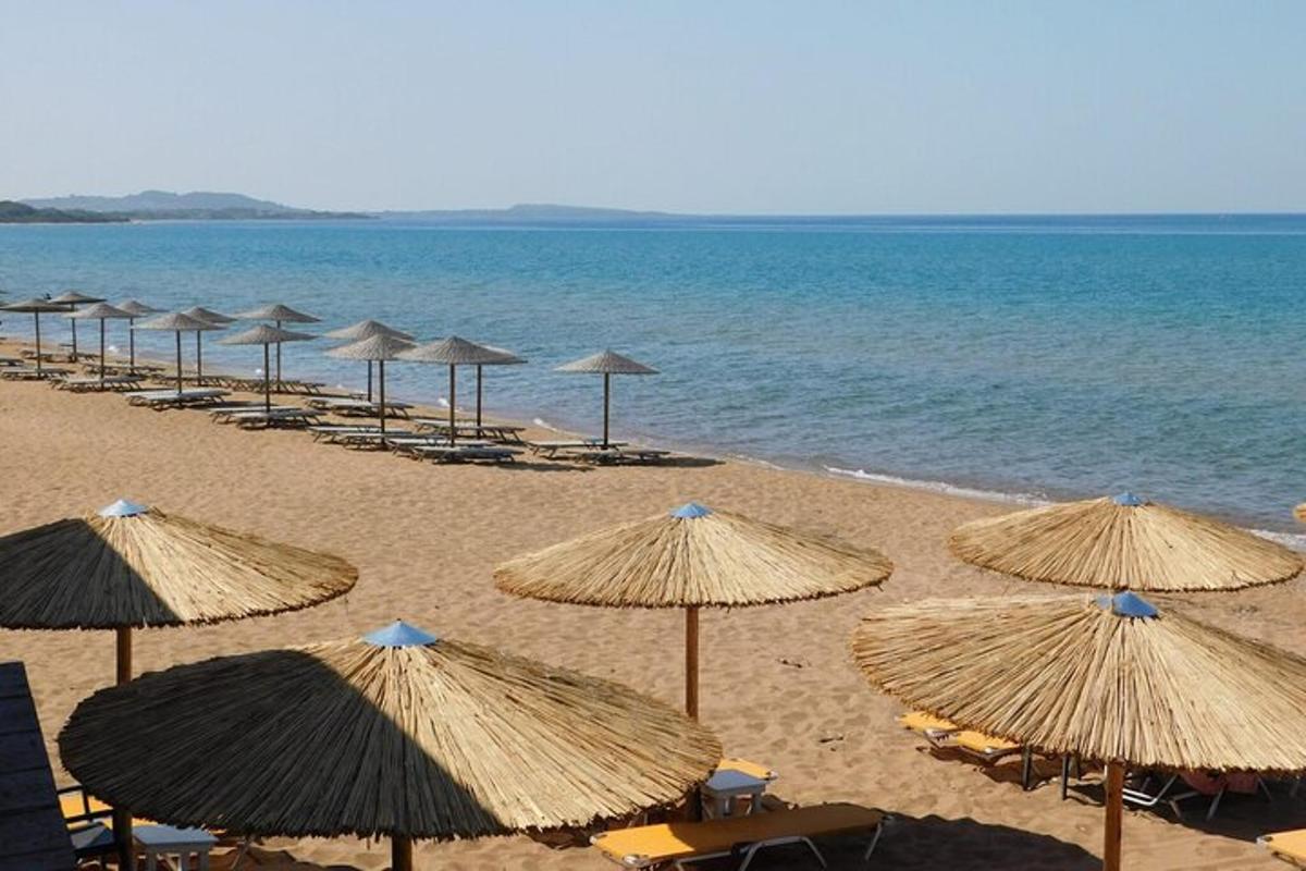 Skupina slunečníků na pláži s oceánem