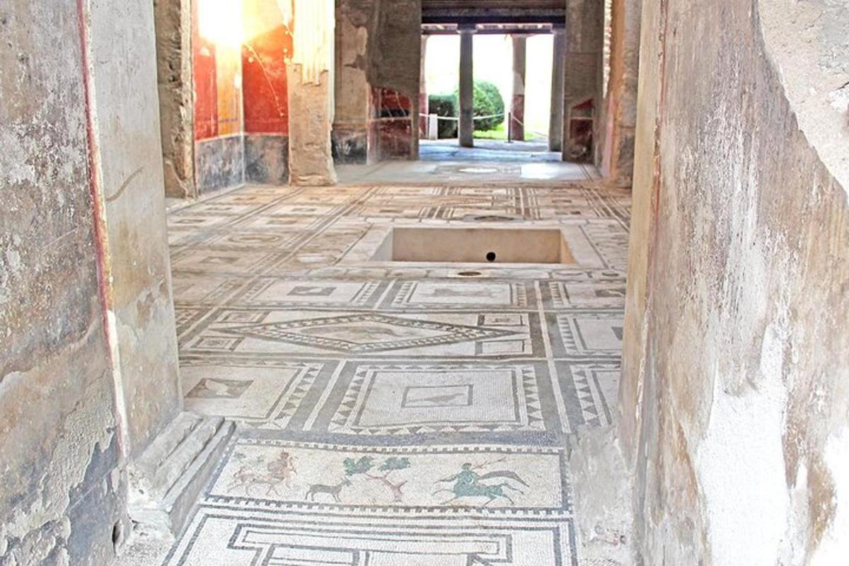 un terra de mosaic en un edifici amb un forat al terra