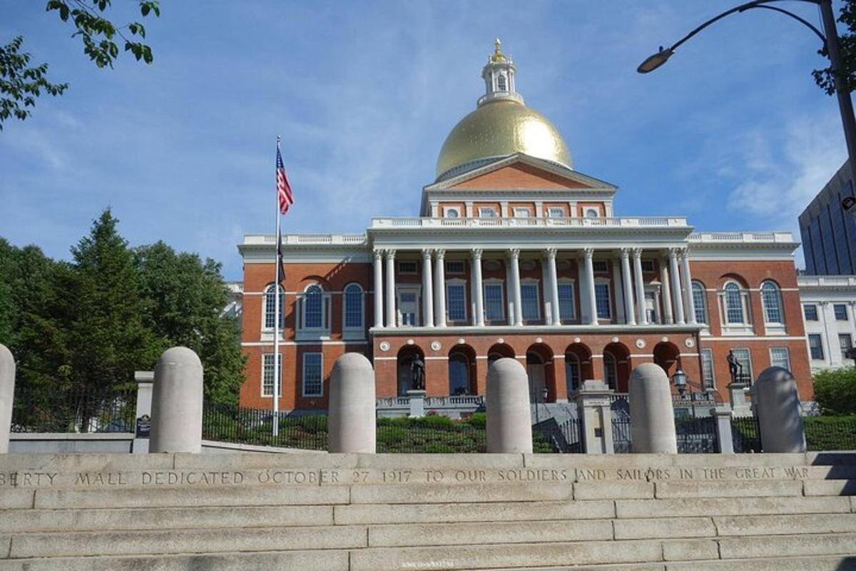 a large building with a flag on top of it