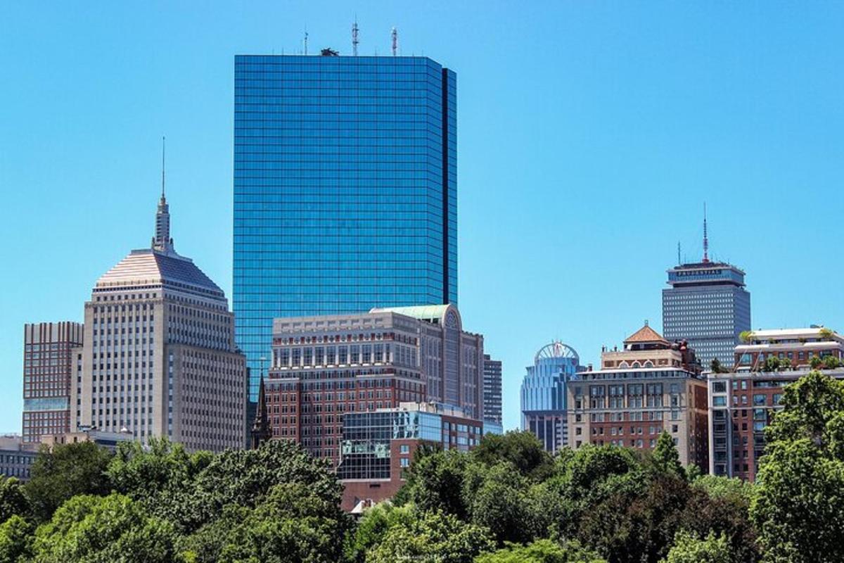 a view of a city skyline with tall buildings