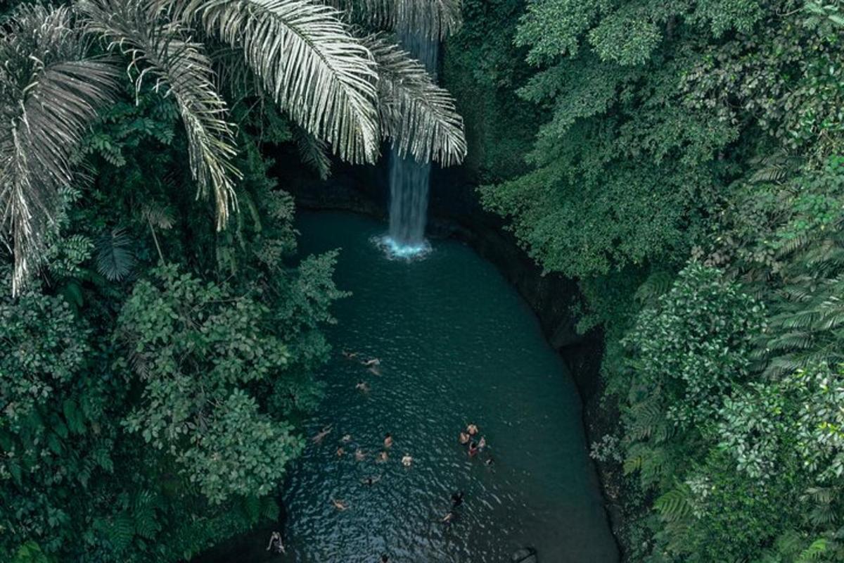 o vedere aeriană a unei cascade în mijlocul pădurii